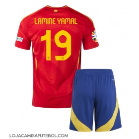 Camisa de Futebol Espanha Lamine Yamal #19 Equipamento Principal Infantil Europeu 2024 Manga Curta (+ Calças curtas)